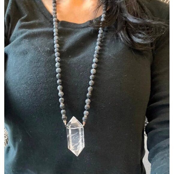 Dragon's Vein Agate + Quartz Mala Necklace - Picture 6 of 8